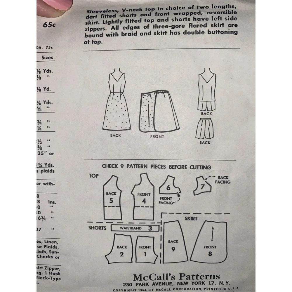 Vintage McCalls 7237 Sewing Pattern 1964 Misses Separates Top Shorts Skirt Sz 12